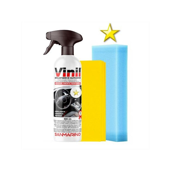 NETTOYANT TABLEAU DE BORD VINYL AVEC PULVÉRSATEUR 500mL + CHAMOISINE + EPONGE